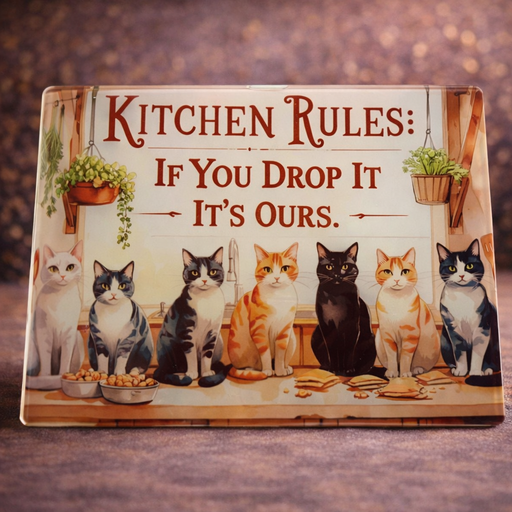 A4 Cats Glass Chopping Board