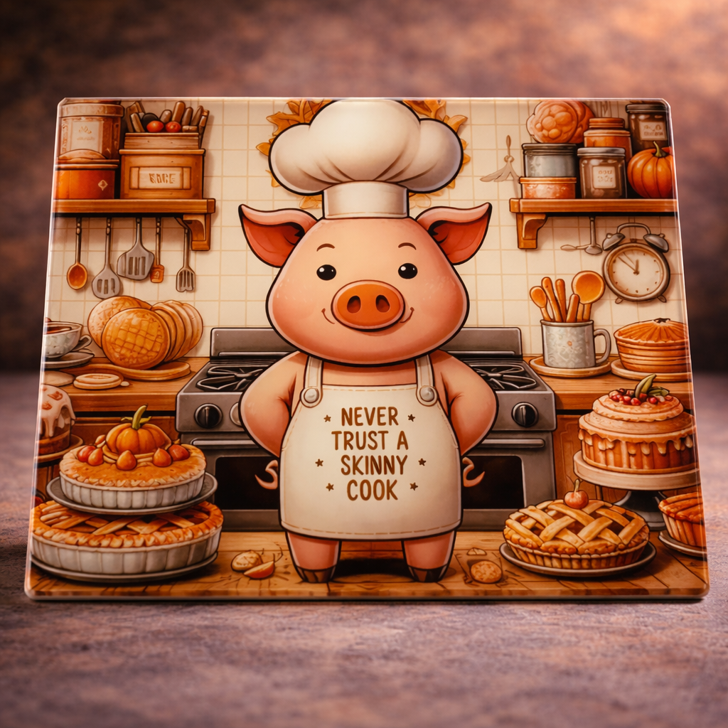 A4 Never Trust A Skinny Cook Glass Chopping Board