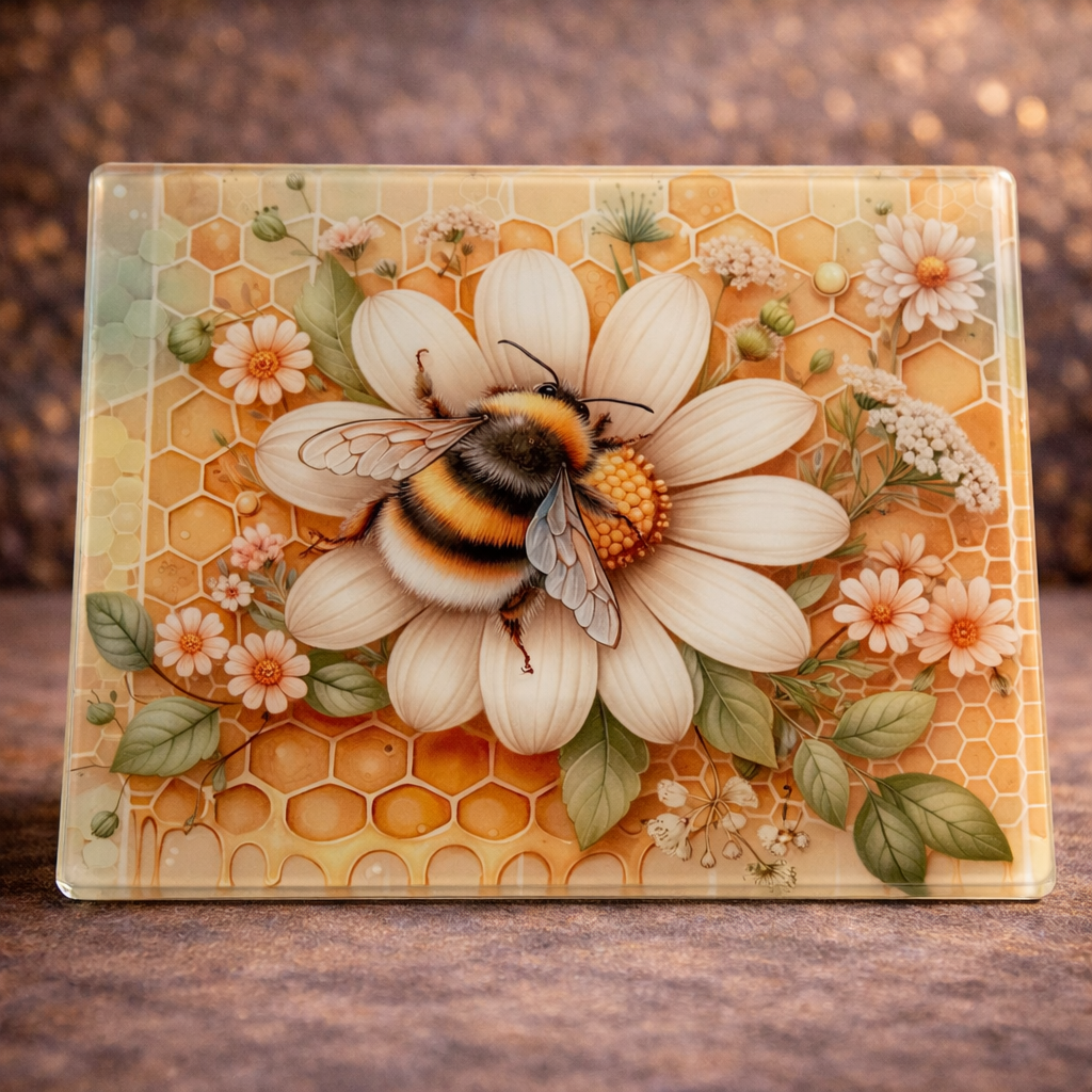 A4 Bee Glass Chopping Board
