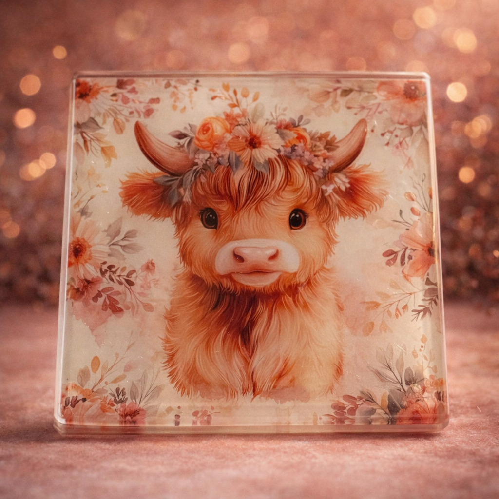 Highland Cow Glass Coaster