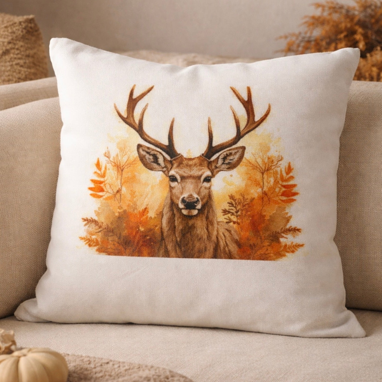 Stag Cushion – Rustic Woodland Home Décor & Farmhouse Gift Pillow