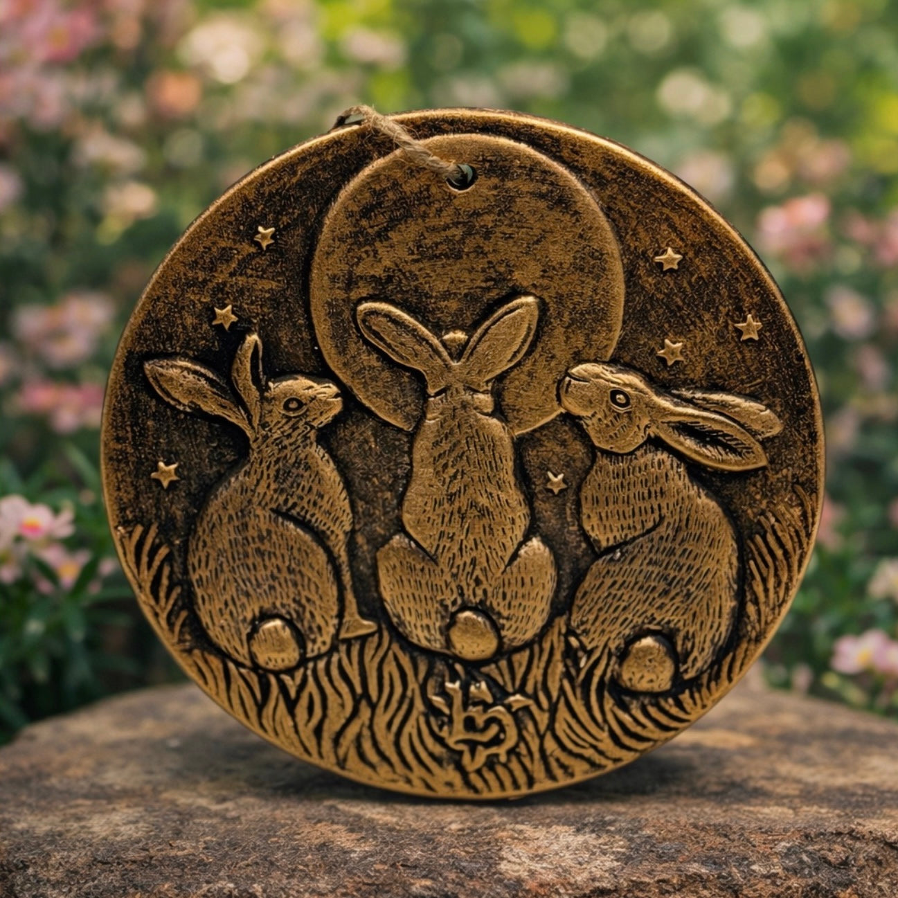 3 Hares Moon Terracotta Round Plaque