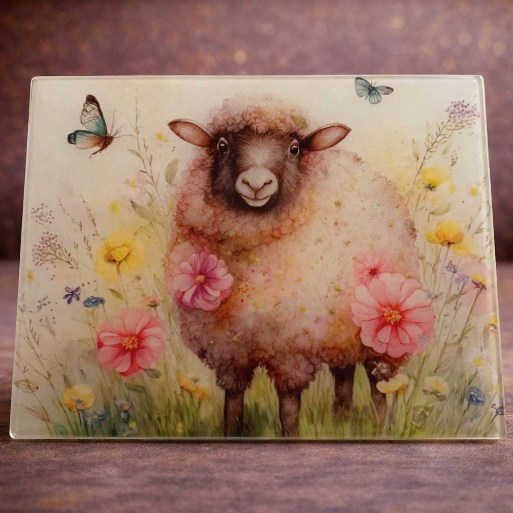 A4 Sheep Glass Chopping Board