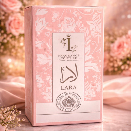 Fragrance Couture Lara packaging with floral design