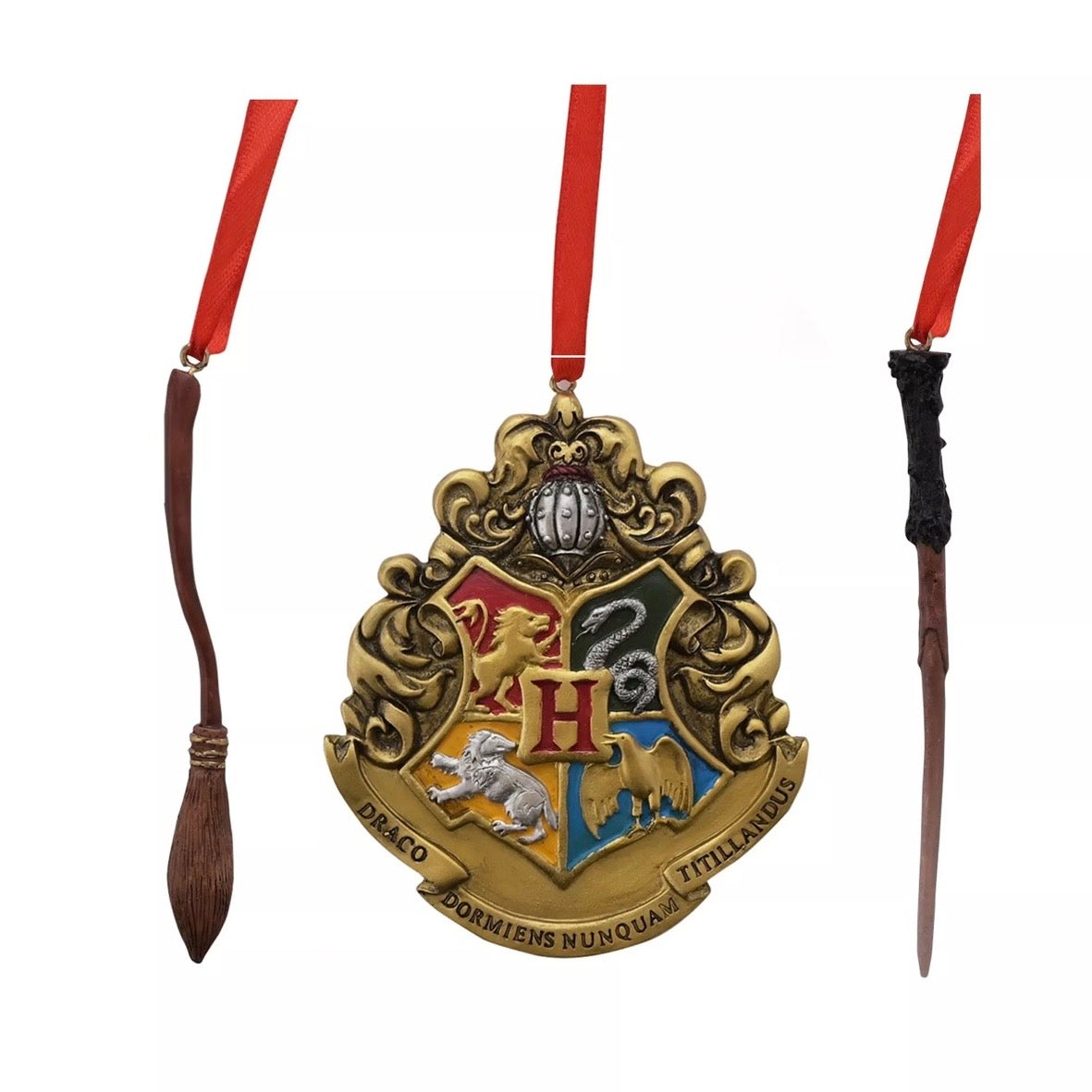 Harry Potter Set of 3 Hanging Decorations, Wand, Crest & Broom