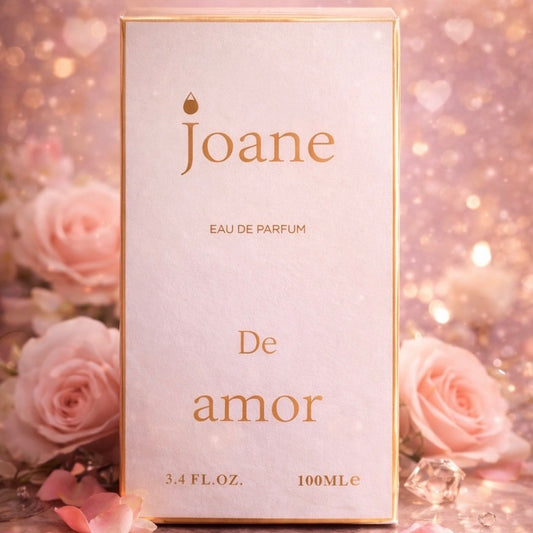 Joane Eau de Parfum packaging with roses on a sparkling background