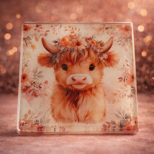 Highland Cow Glass Coaster