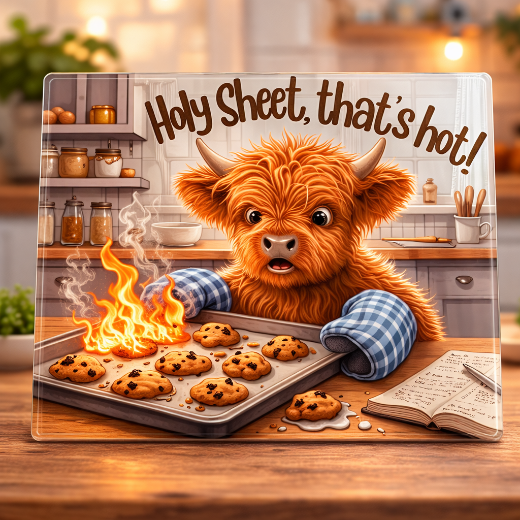A4 Highland Cow Glass Chopping Board