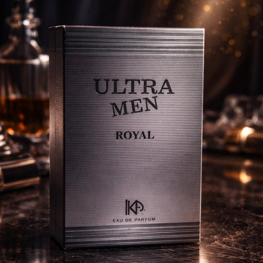 Ultra Men Royal perfume box on a dark background
