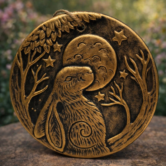 Hare & Moon Terracotta Round Plaque