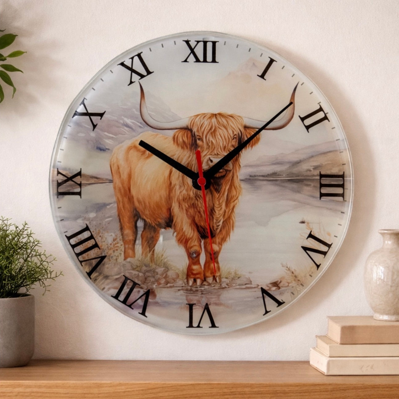 Highland Cow Glass Clock