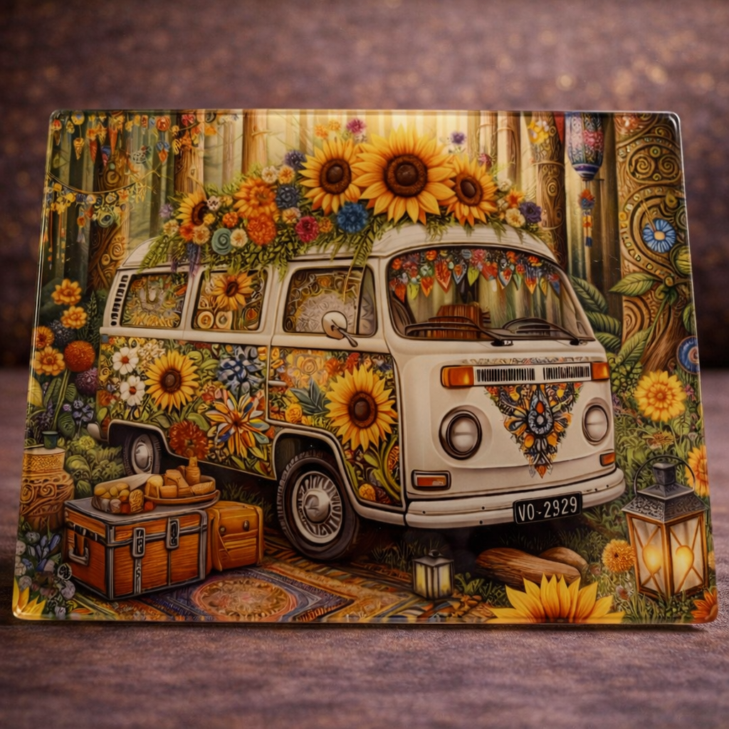 A4 Camper Van Glass Chopping Board