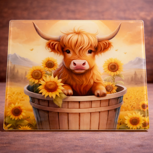 A4 Highland Cow Glass Chopping Board